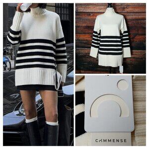 NWT Commense Sweater XS Oversized Miss Paris Mock Neck Cream Black Striped SOFT